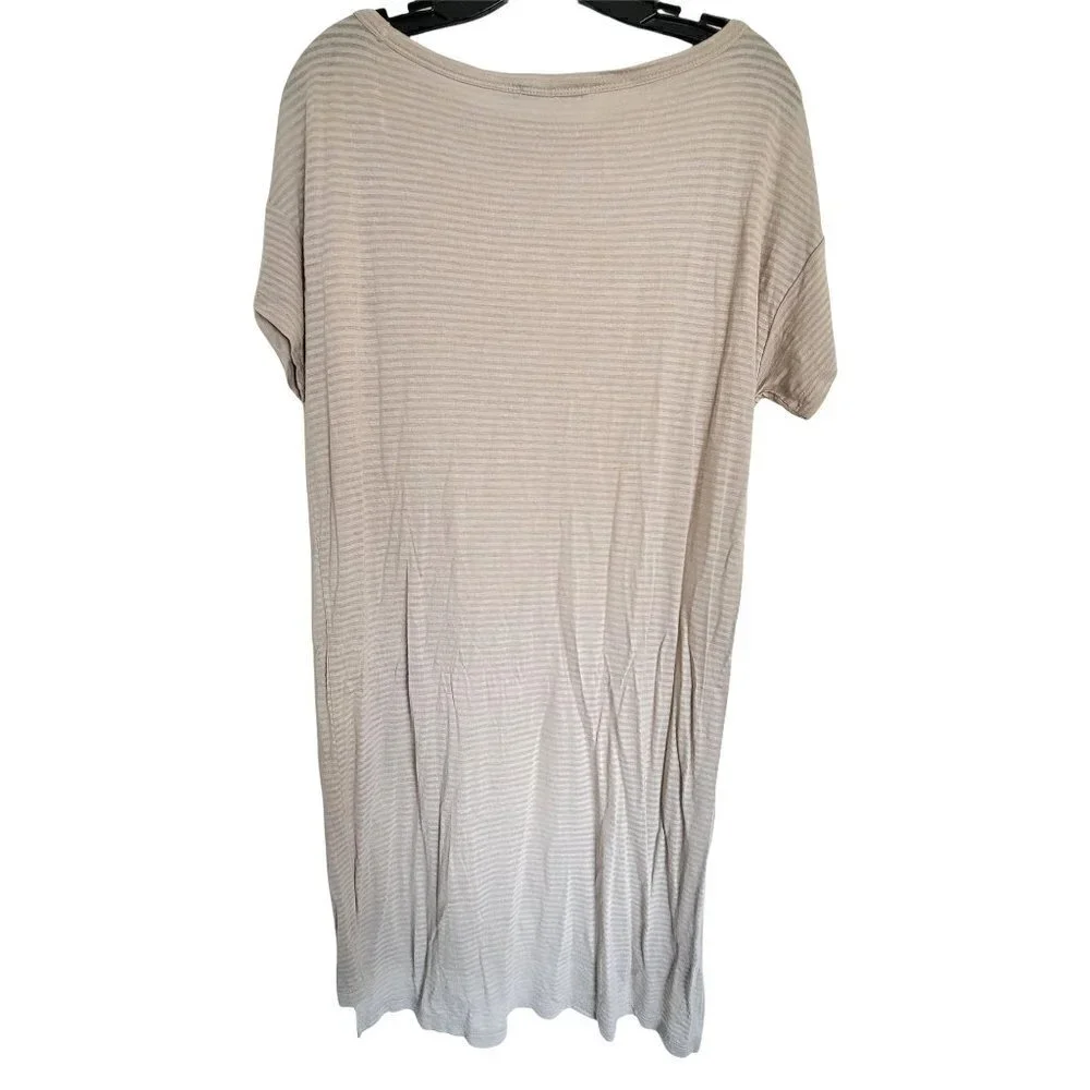 Alexander Wang Tan Cream Striped Textured Short Sleeve Tee Shirt Dress Size XS